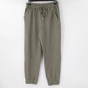 NWT zara trousers women's small jogger pants green high waist viscose drawstring